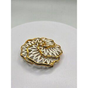 CROWN TRIFARI signed vintage floral brooch white enamel and gold tone 2 inch